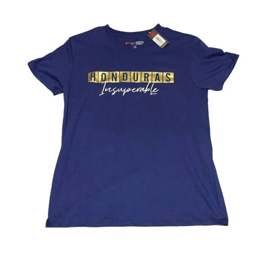 Pacer Honduras Tourist Short Sleeve Blue Womens Tshirt Size Small V-Neck NEW